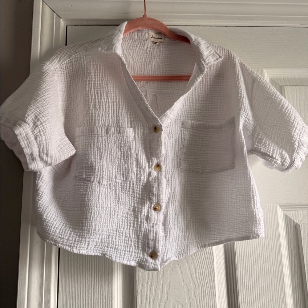 Love Notes White Textured Button-Down shirt